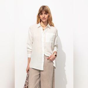 Universal Thread Size XS White Gauze Button Down Shirt 100% Cotton